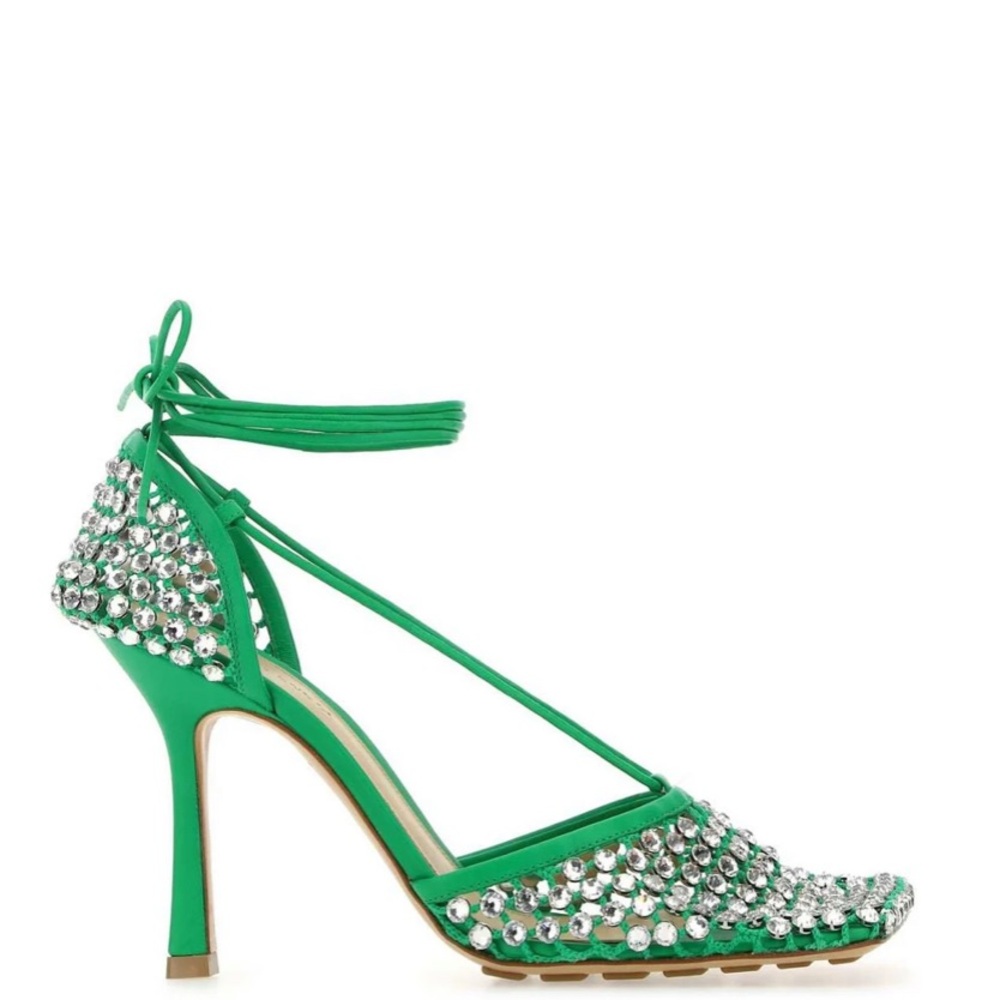 Bottega Veneta Green Silver Crystal Heels